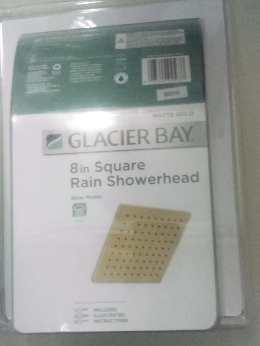 Glacier Bay 8in Square Rain Showerhead in Matte Gold NWT $59.98